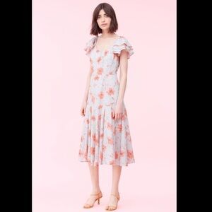 La Vie Rebecca Taylor Womens LOUISE Gray Pink Floral A Line Dress Size XS